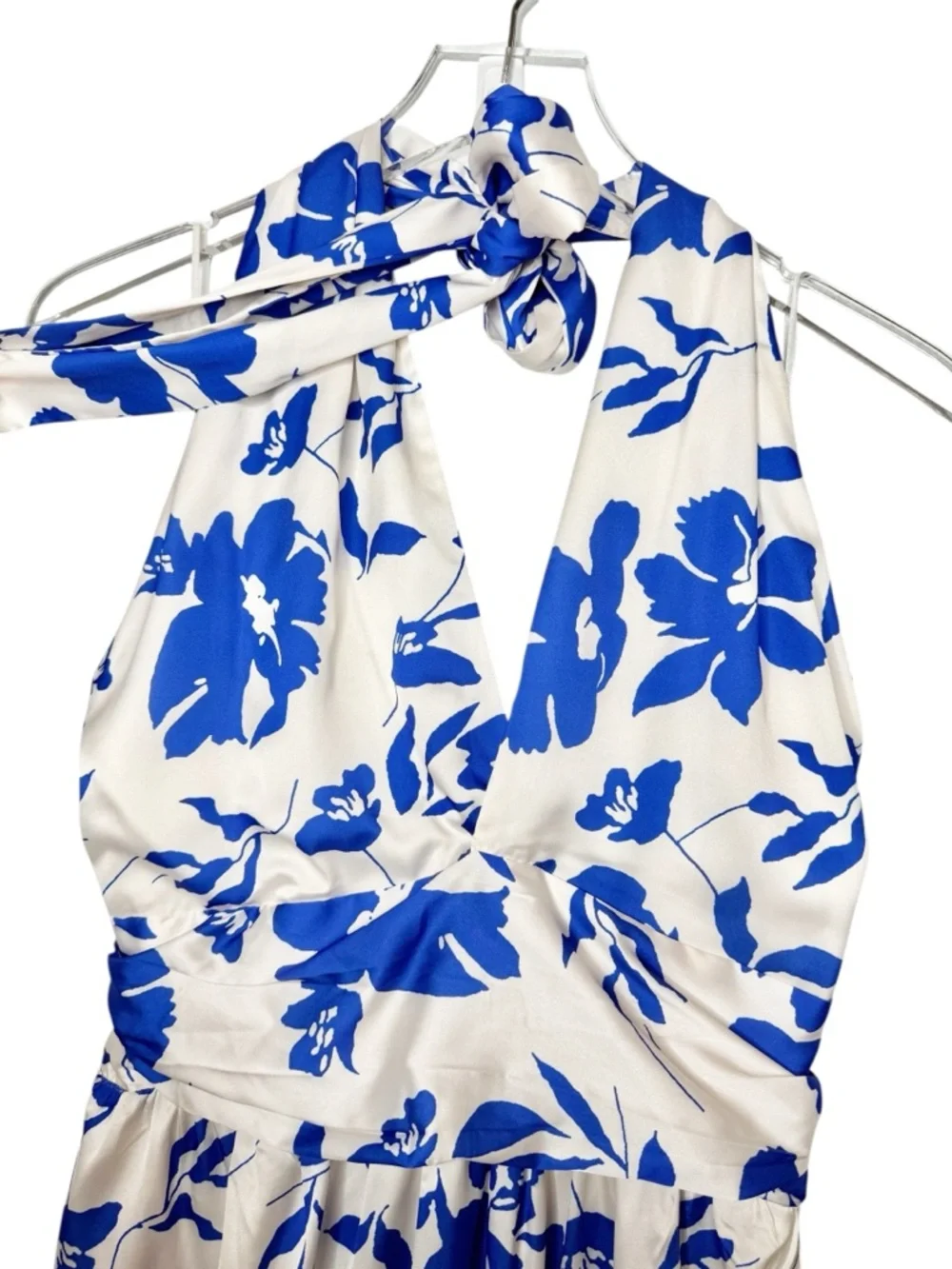 NEW Petal & Pup Allora Blue Floral Women’s Halter Satin Maxi Dress Sz M - Picture 5 of 14